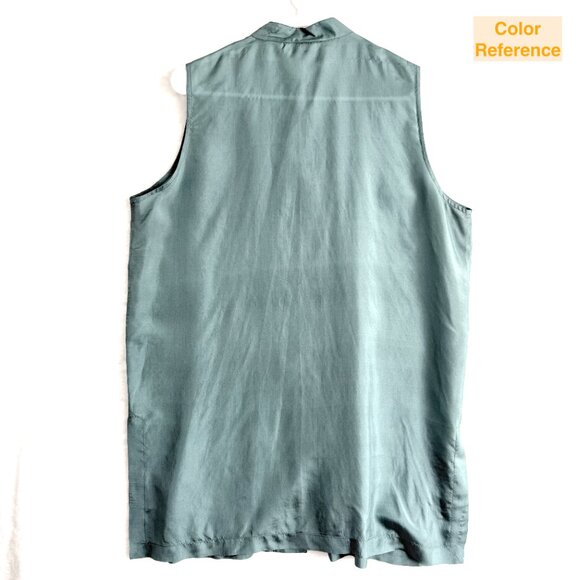 Bogari 100% Silk Tunic Button Front Satin Blouse Top Womens L Green Sage - Picture 6 of 9
